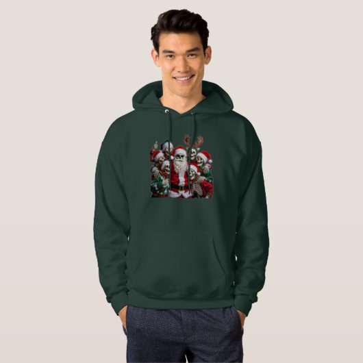 Skeleton Santa Christmas Group Photo – Festive 3D Hoodie (Vorne ganz)