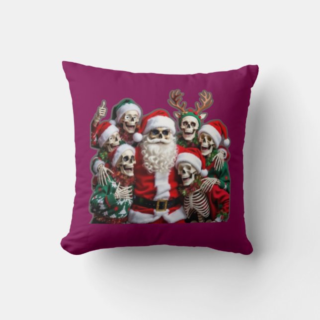 Skeleton Santa Christmas Group Photo – Festive 3D  Kissen (Vorderseite)