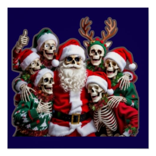 Skeleton Santa Christmas Group Photo – Festive 3D  Poster (Vorderseite)