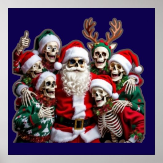 Skeleton Santa Christmas Group Photo – Festive 3D Poster (Vorne)