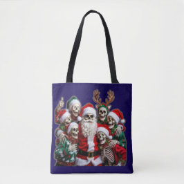 Skeleton Santa Christmas Group Photo – Festive 3D  Tasche