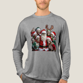 Skeleton Santa Christmas Group Photo – Festive 3D  Tri-Blend Shirt