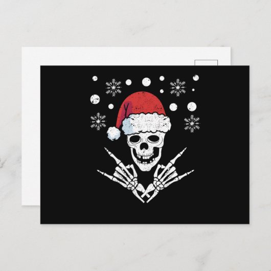 Skeleton Santa Claus Cap Rock And Roll Hand Postkarte (Vorne/Hinten)