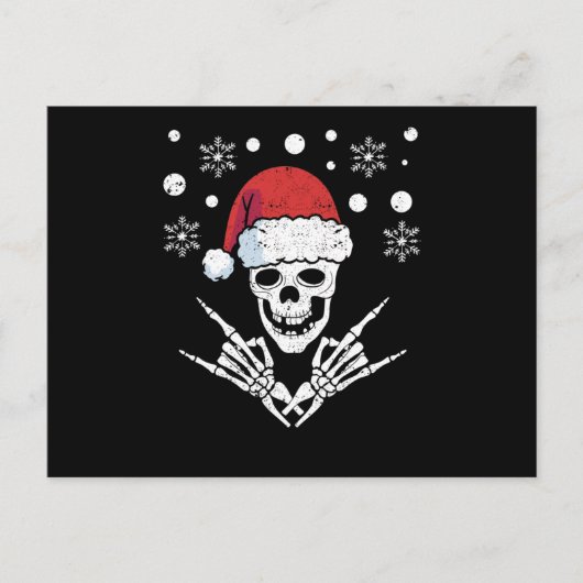Skeleton Santa Claus Cap Rock And Roll Hand Postkarte (Vorderseite)