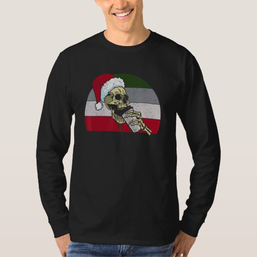 Skeleton Santa Claus Hat Drinking Coffee  Christma T-Shirt (Vorderseite)