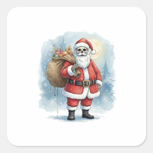 Skeleton Santa Claus Quadratischer Aufkleber (Vorderseite)