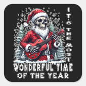 Skeleton Santa Guitar Black Background Quadratischer Aufkleber (Vorderseite)