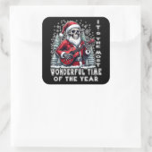 Skeleton Santa Guitar Black Background Quadratischer Aufkleber (Tasche)