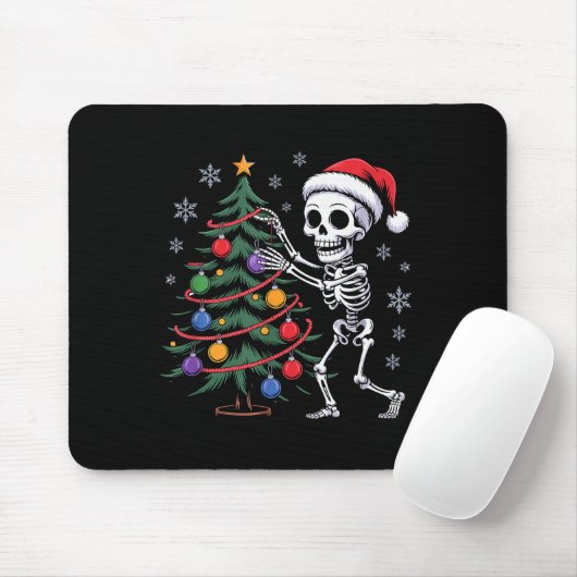 Skeleton Santa Hat Christmas Tree Creepy Cute Xmas Mousepad (Mit Mouse)