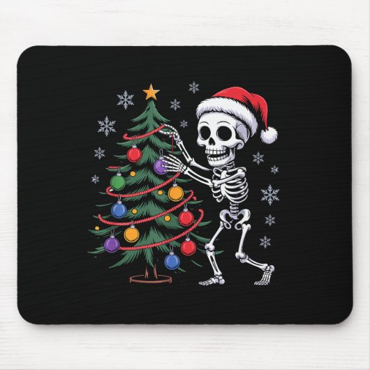 Skeleton Santa Hat Christmas Tree Creepy Cute Xmas Mousepad (Vorne)