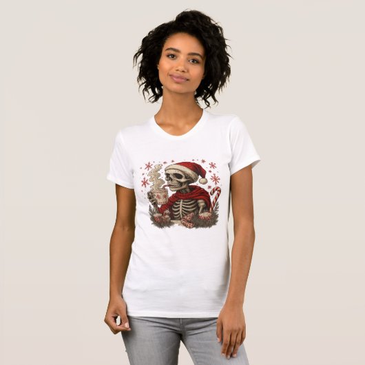 Skeleton Santa Hot Cocoa Dark Christmas Humor T-Shirt (Vorne ganz)