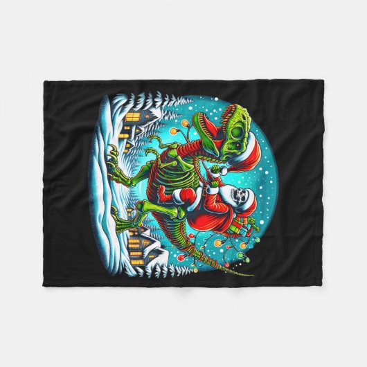 Skeleton Santa Riding T Rex Dinosaur Funny Christm Fleecedecke (Vorderseite (Horizontal))