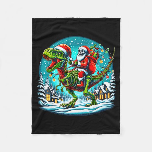 Skeleton Santa Riding T Rex Dinosaur Funny Christm Fleecedecke (Vorderseite)
