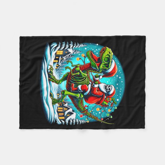 Skeleton Santa Riding T Rex Dinosaur Funny Christm Fleecedecke (Vorderseite (Horizontal))