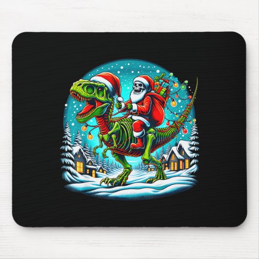 Skeleton Santa Riding T Rex Dinosaur Funny Christm Mousepad (Vorne)