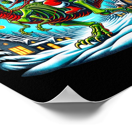 Skeleton Santa Riding T Rex Dinosaur Funny Christm Poster (Ecke)