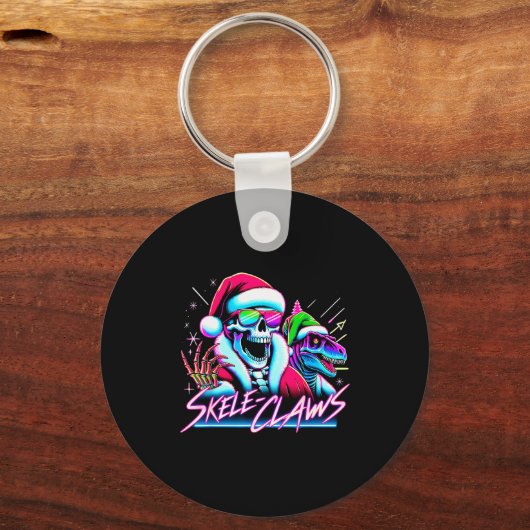 Skeleton Santa Riding T Rex Dinosaur Funny Christm Schlüsselanhänger (Vorderseite)