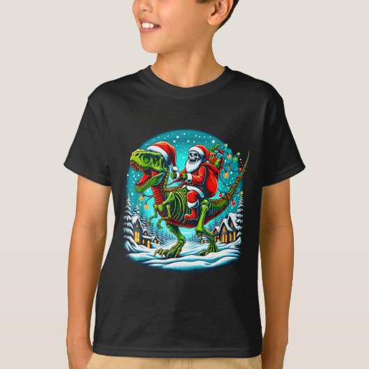 Skeleton Santa Riding T Rex Dinosaur Funny Christm T-Shirt (Vorderseite)