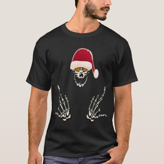 Skeleton Santa with Devil Horns T-Shirt (Vorderseite)