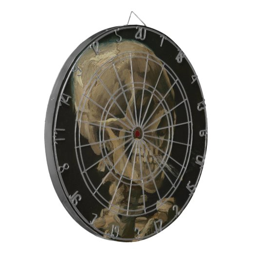 Skeleton Schädel mit brennender Zigarette durch Dartscheibe (Vorderseite Links)