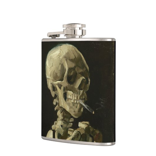 Skeleton Schädel mit brennender Zigarette durch Flachmann (Links)