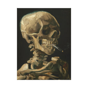 Skeleton Schädel mit brennender Zigarette durch Leinwanddruck