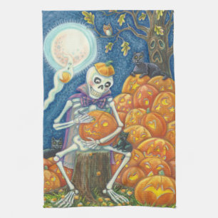 SKELETON, SCHWARZE KATZEN, DIE JACKE BEFÖRDERN KÜC GESCHIRRTUCH