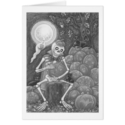 SKELETON, SCHWARZE KATZEN, DIE PUMPKIN GREETING CA (Vorne)