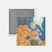 SKELETON, SCHWARZE KATZEN, DIE PUMPKINS MAGNET Squ (Vorderseite/Rückseite)