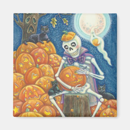SKELETON, SCHWARZE KATZEN, DIE PUMPKINS MAGNET Squ (Vorne)