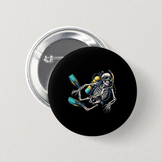 Skeleton Scu Diving Halloween Skeleton Scu Diver Button (Vorne & Hinten)