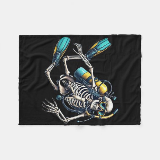 Skeleton Scu Diving Halloween Skeleton Scu Diver Fleecedecke (Vorderseite (Horizontal))