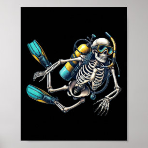 Skeleton Scu Diving Halloween Skeleton Scu Diver Poster