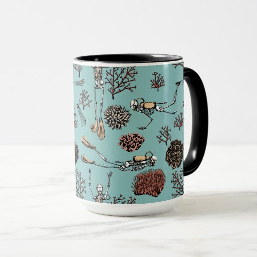 Skeleton Scuba Diver & Coral Keramik Tasse (VorderseiteRechts)