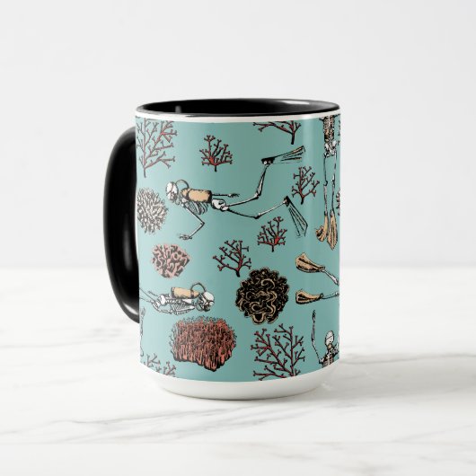 Skeleton Scuba Diver & Coral Keramik Tasse (Vorderseite Links)
