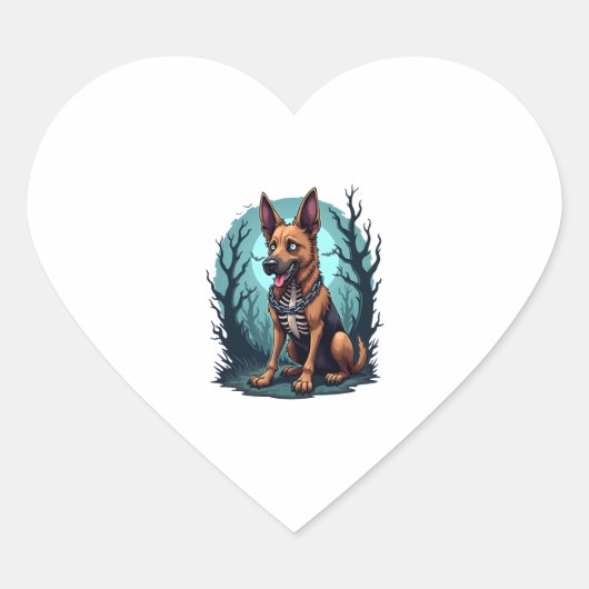 Skeleton Shepherd Dog Herz-Aufkleber (Vorderseite)