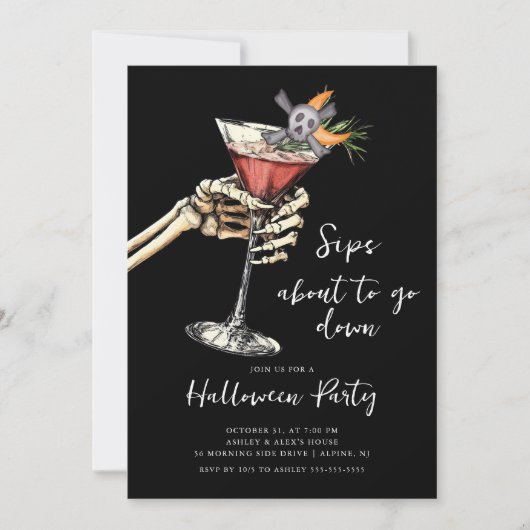 Skeleton Sip Halloween Einladung (Vorderseite)