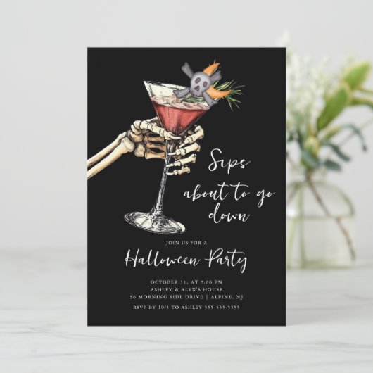 Skeleton Sip Halloween Einladung (Stehend Vorderseite)