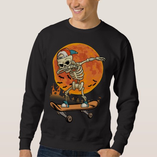 Skeleton Skateboard Dabbing  Halloween Costume Gif Sweatshirt (Vorderseite)