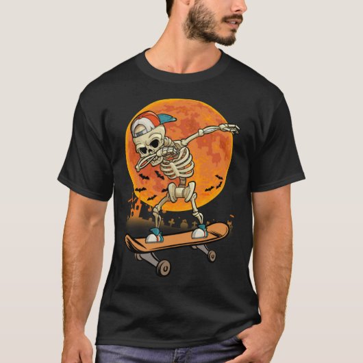Skeleton Skateboard Dabbing Halloween Costume Gif T-Shirt (Vorderseite)