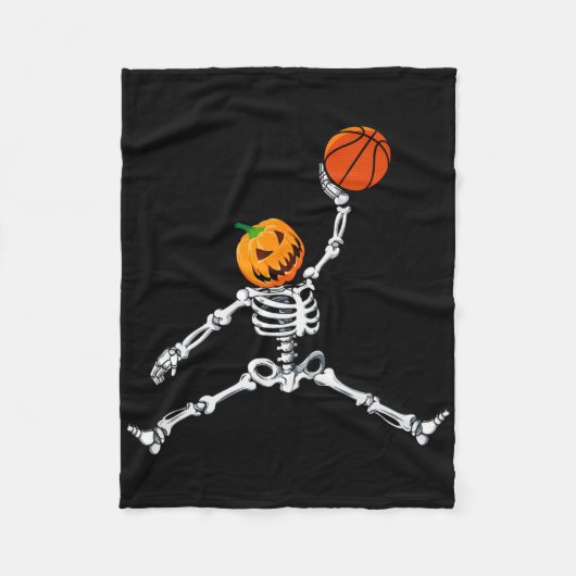 Skeleton Sketll Halloween Pumpkin Slam Dunk Fleecedecke (Vorderseite)