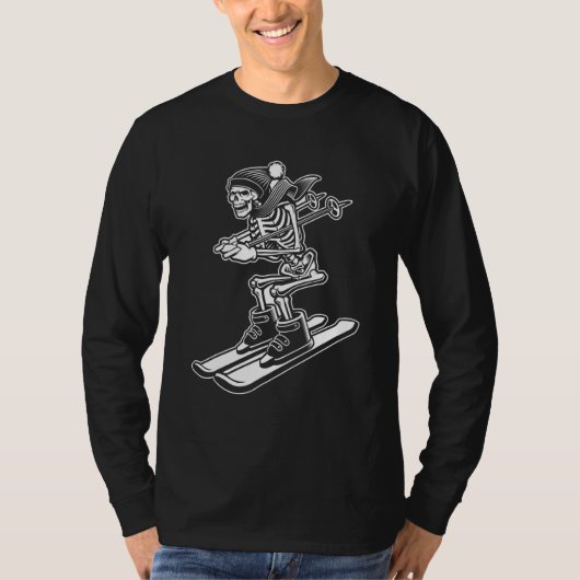 Skeleton Skiing Lazy Halloween Costume Cool Skull T-Shirt (Vorderseite)
