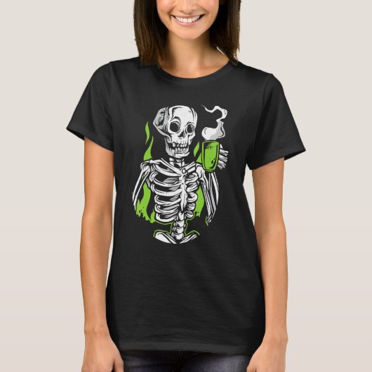 Skeleton Skull Alien Drink Coffee T-Shirt (Vorderseite)