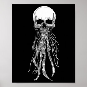 Skeleton Skull Beängstigende Quallen Halloween Roc Poster