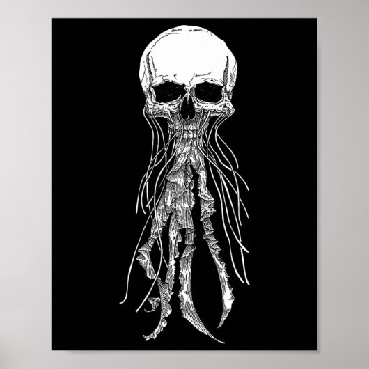 Skeleton Skull Beängstigende Quallen Halloween Roc Poster (Vorne)