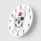 Skeleton Skull Bones Black & Red Rose Glitter Runde Wanduhr (Winkel)