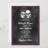 Skeleton Skull Couple Rose Gothic Wedding Einladung (Vorderseite)
