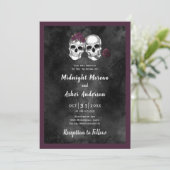 Skeleton Skull Couple Rose Gothic Wedding Einladung (Stehend Vorderseite)