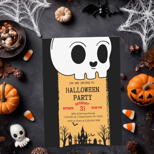 Skeleton Skull Graveyard Black Gothic Halloween Einladung