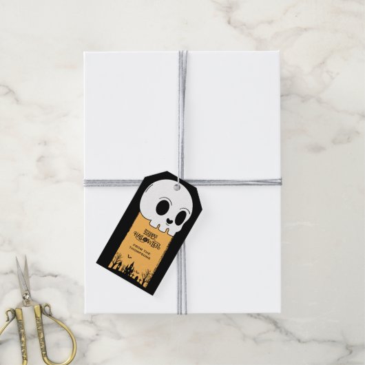 Skeleton Skull Graveyard Black Gothic Halloween Geschenkanhänger (Mit Garn)